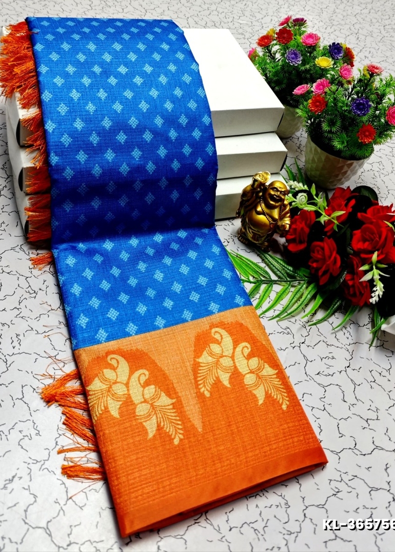 DEGITAL KARGIL PRINTED  COTTON TYPE SAREE - - NORMAL  BLUE