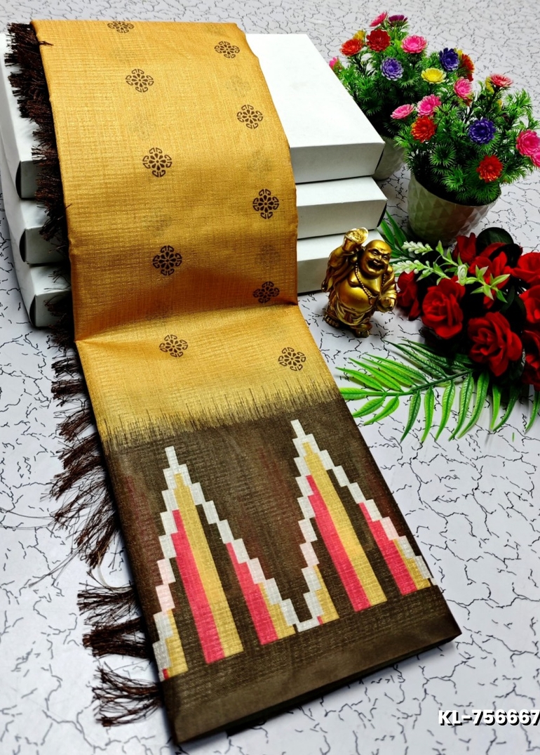 DEGITAL KARGIL PRINTED  COTTON TYPE SAREE - GOLD COLOUR (2)