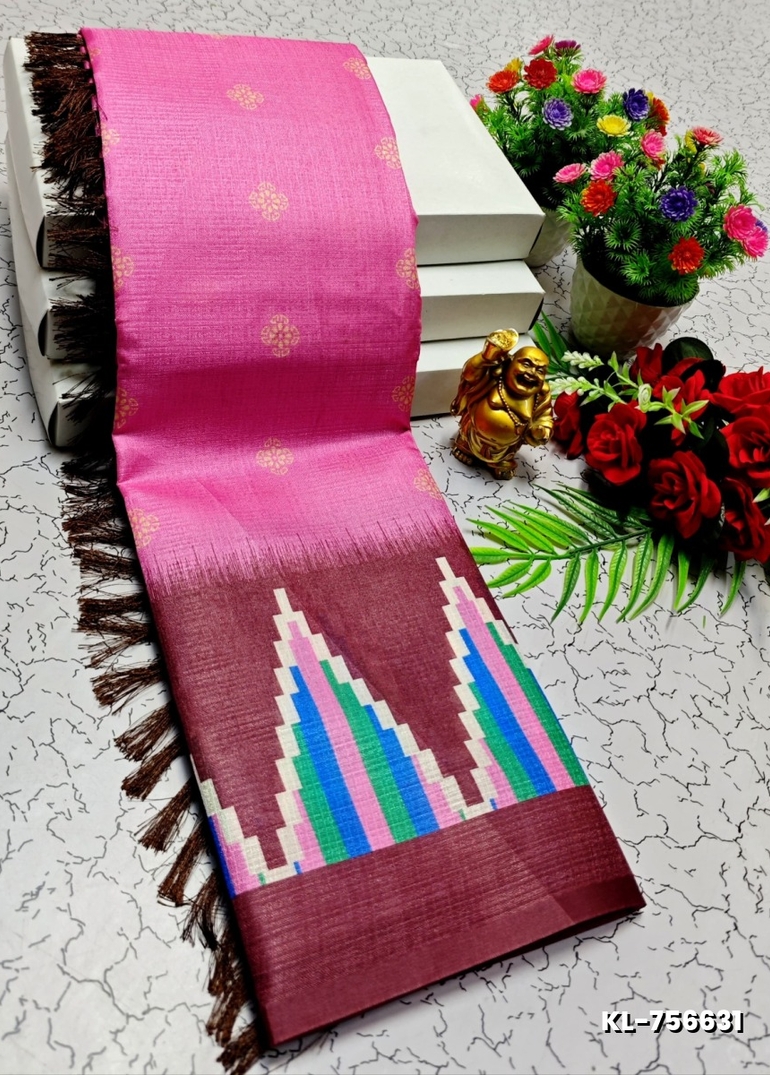 DEGITAL KARGIL PRINTED  COTTON TYPE SAREE - DARK PINK (2)
