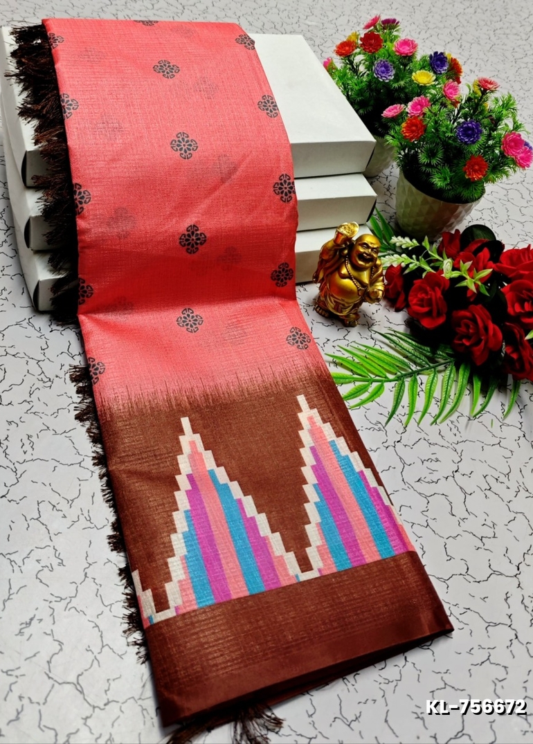 DEGITAL KARGIL PRINTED  COTTON TYPE SAREE - CORAL COLOUR