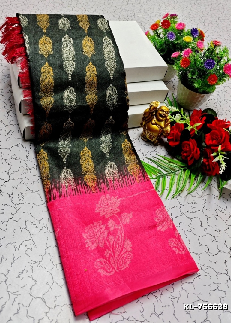 DEGITAL KARGIL PRINTED  COTTON TYPE SAREE - DARK GREEN