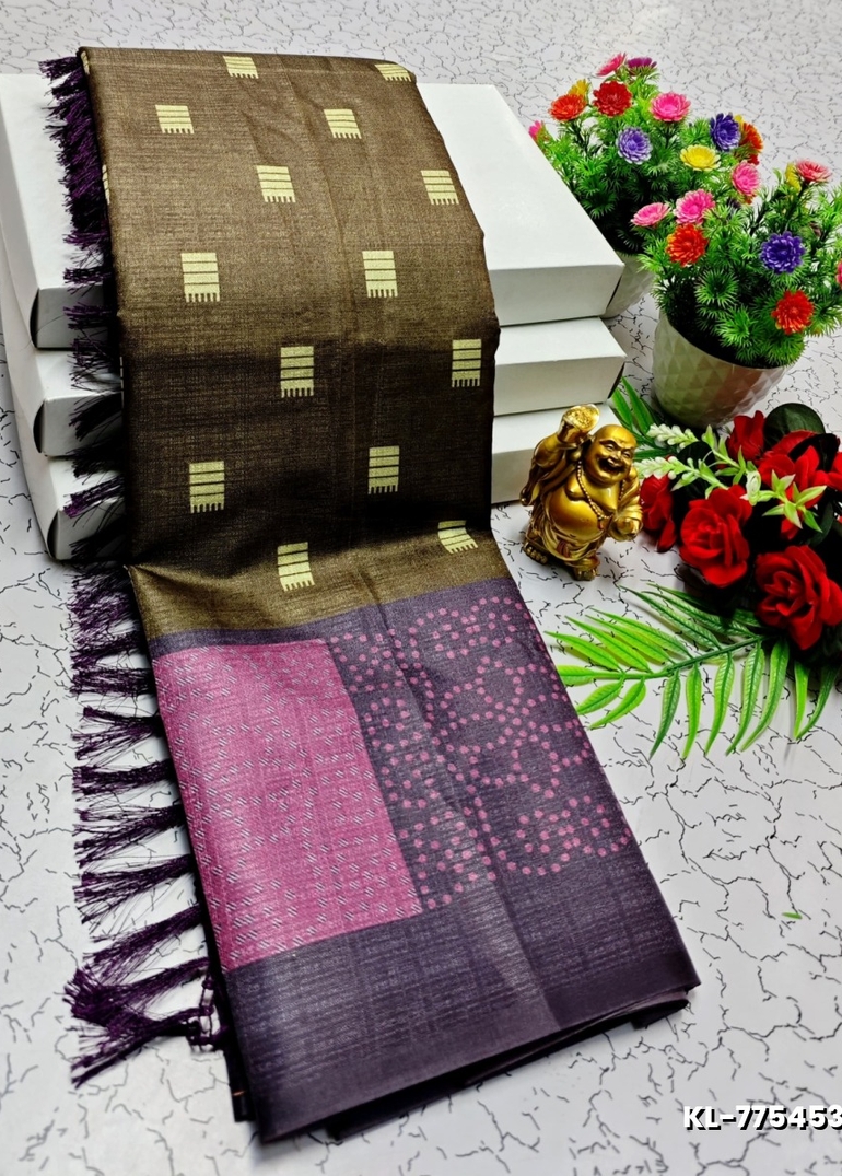 DEGITAL KARGIL PRINTED  COTTON TYPE SAREE - BROWN (1)