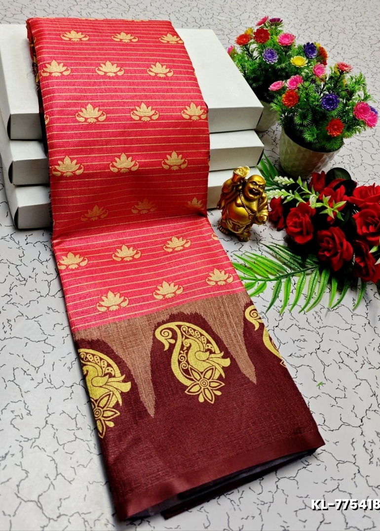 DEGITAL KARGIL PRINTED  COTTON TYPE SAREE - PEACH