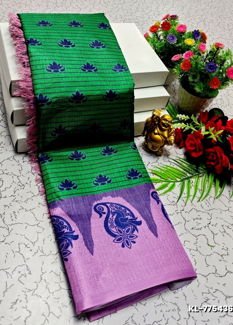 DEGITAL KARGIL PRINTED  COTTON TYPE SAREE - BOTTLE GREEN