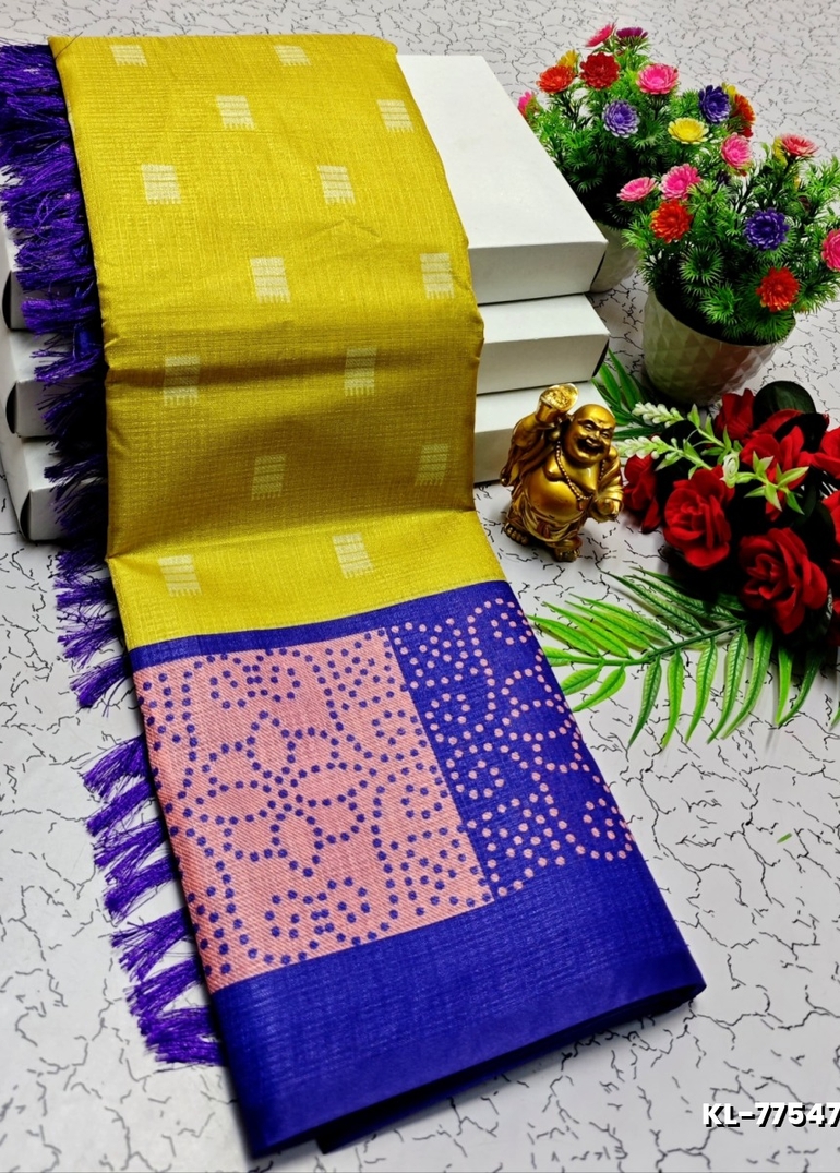 DEGITAL KARGIL PRINTED  COTTON TYPE SAREE - LEMON COLOUR (1)