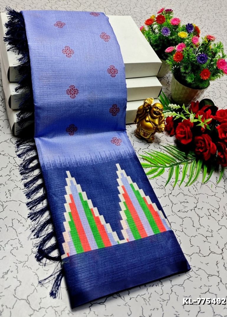 DEGITAL KARGIL PRINTED  COTTON TYPE SAREE - LIGHT BLUE N