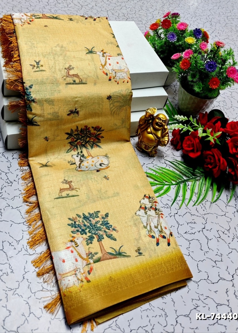DEGITAL KARGIL PRINTED  COTTON TYPE SAREE - GOLD