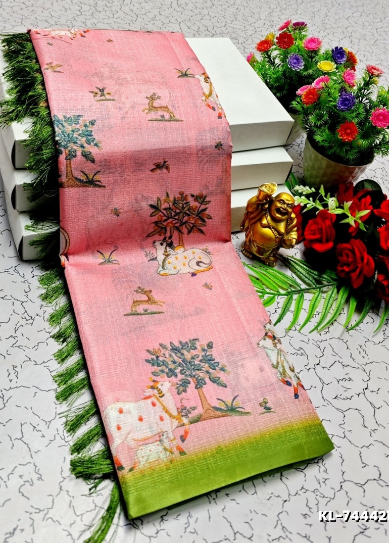 DEGITAL KARGIL PRINTED  COTTON TYPE SAREE - BABY PINK (1)