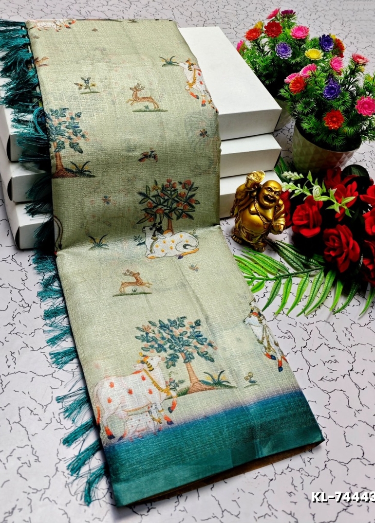 DEGITAL KARGIL PRINTED  COTTON TYPE SAREE - LIGHT SKY BLUE