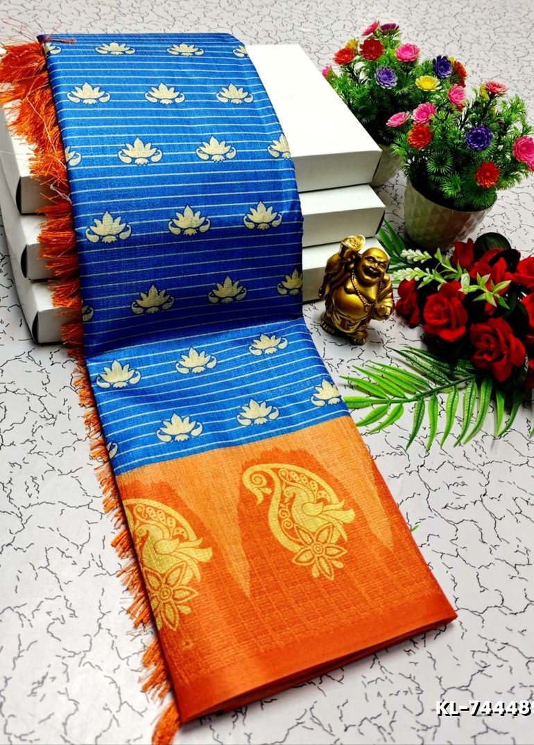 DEGITAL KARGIL PRINTED  COTTON TYPE SAREE - BLUE COLOUR (5)