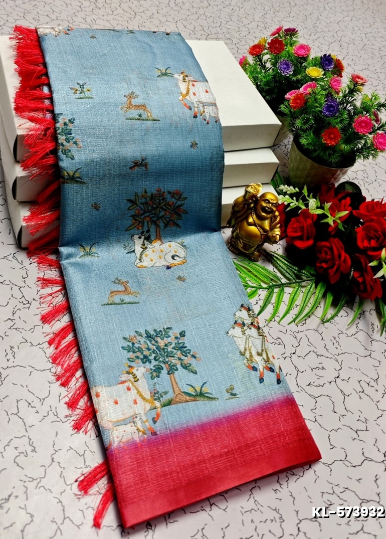 DEGITAL KARGIL PRINTED  COTTON TYPE SAREE - LIGHT SKY BLUE (1)