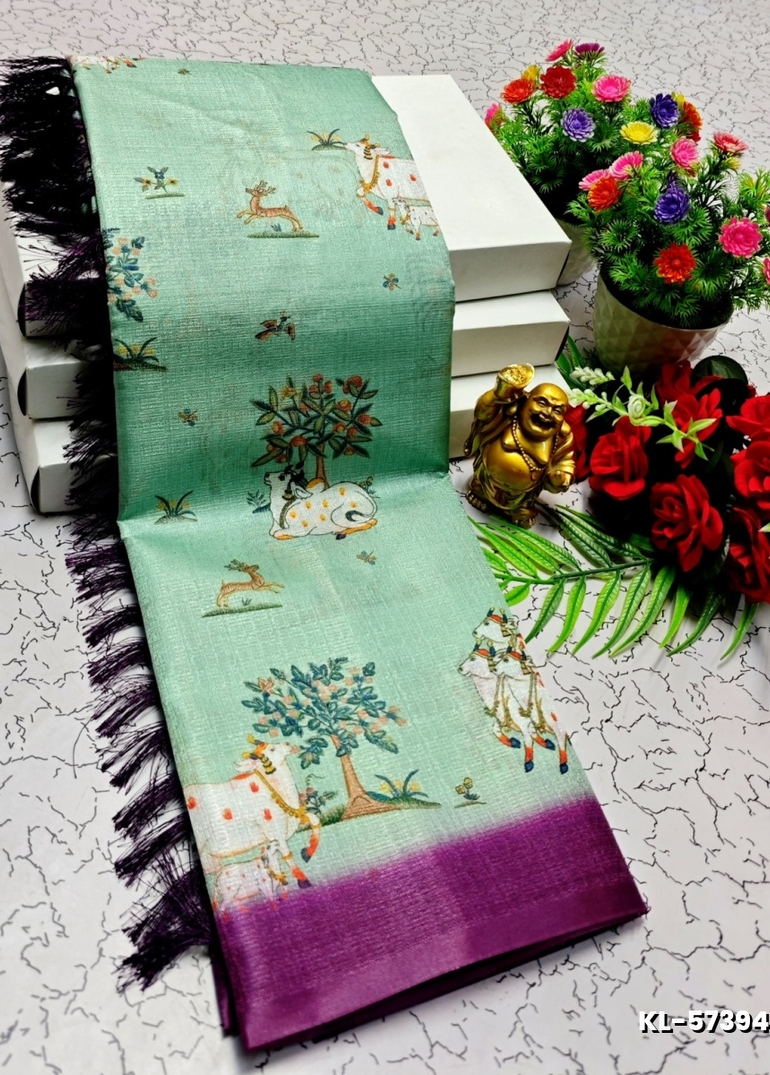 DEGITAL KARGIL PRINTED  COTTON TYPE SAREE - LIGHT GREEN SHADE