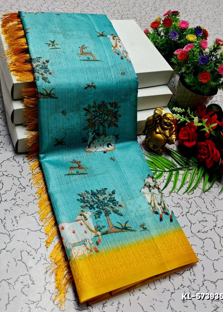 DEGITAL KARGIL PRINTED  COTTON TYPE SAREE - DARK SKY BLUE (3)