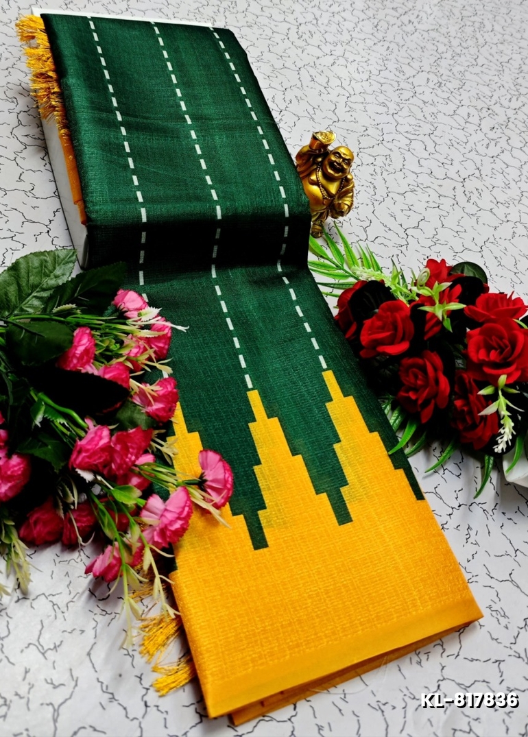 DEGITAL KARGIL PRINTED  COTTON TYPE SAREE - BOTTLE GREEN (1)