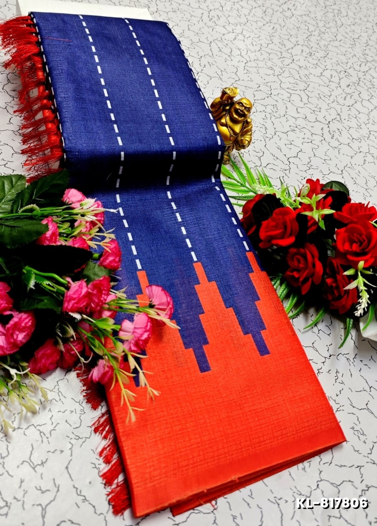 DEGITAL KARGIL PRINTED  COTTON TYPE SAREE - ROYAL BLUE (1)