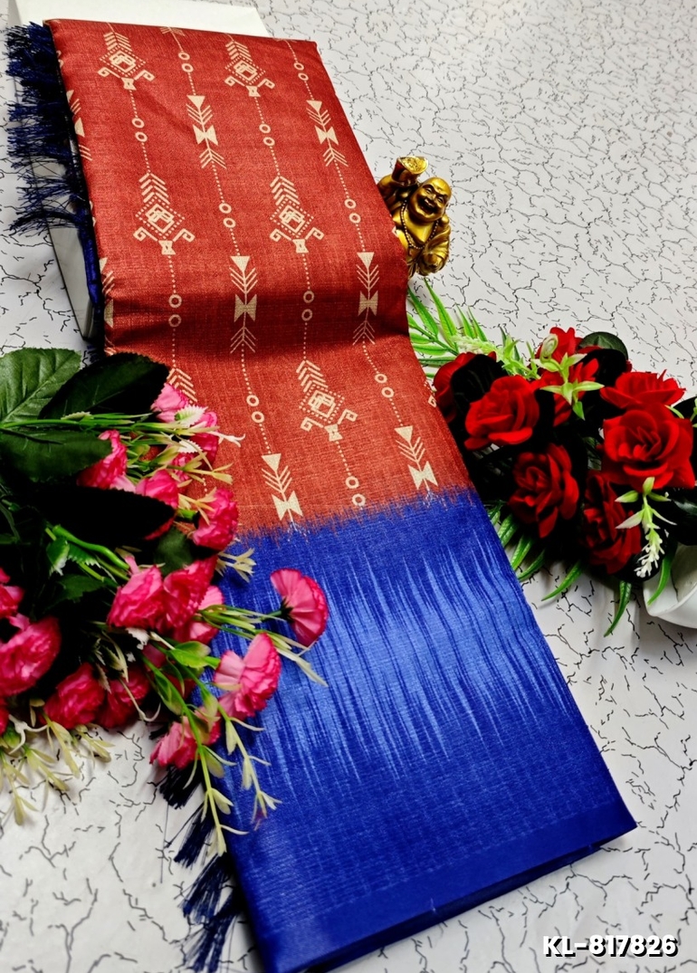 DEGITAL KARGIL PRINTED  COTTON TYPE SAREE - ORANGE N (1)