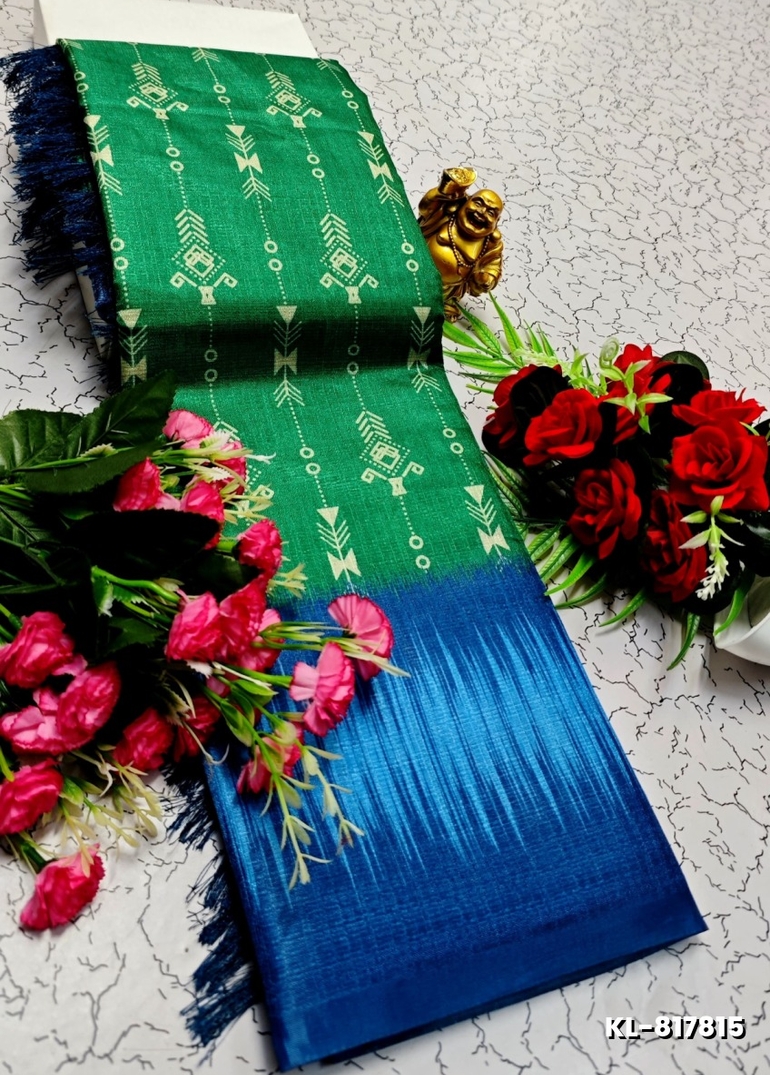 DEGITAL KARGIL PRINTED  COTTON TYPE SAREE - GREEN (2)