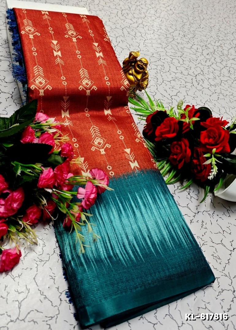 DEGITAL KARGIL PRINTED  COTTON TYPE SAREE - ORANGE (2)