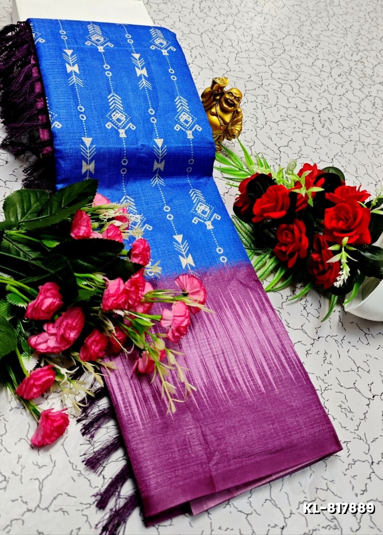 DEGITAL KARGIL PRINTED  COTTON TYPE SAREE - BLUE COLOUR (6)