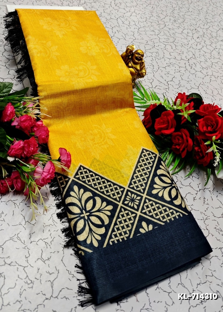 DEGITAL KARGIL PRINTED  COTTON TYPE SAREE - YELLOW