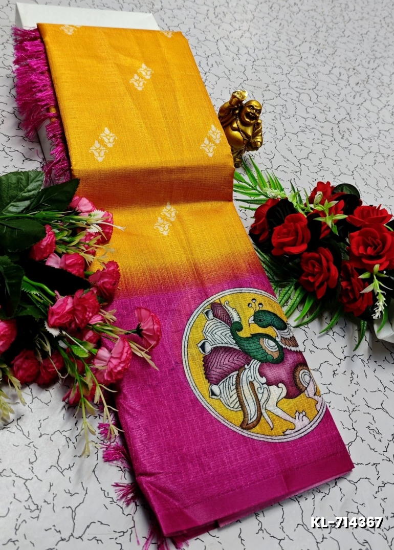 DEGITAL KARGIL PRINTED  COTTON TYPE SAREE - GOLD COLOUR (4)