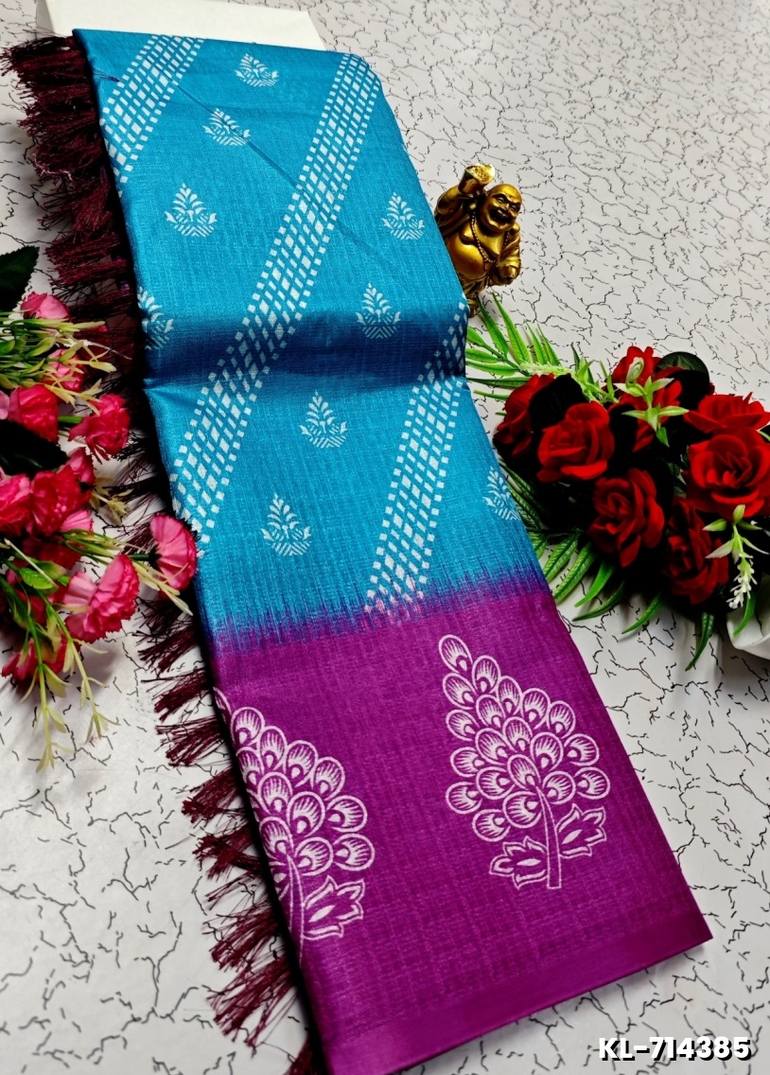 DEGITAL KARGIL PRINTED  COTTON TYPE SAREE - BLUE SHADE (2)
