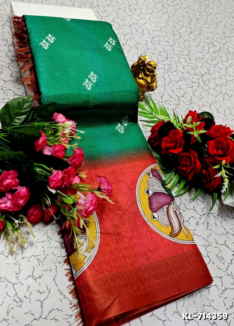 DEGITAL KARGIL PRINTED  COTTON TYPE SAREE - NORMAL GREEN