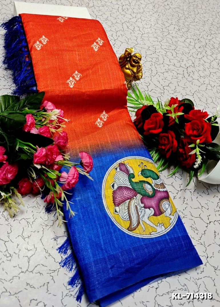 DEGITAL KARGIL PRINTED  COTTON TYPE SAREE - PEACH (2)