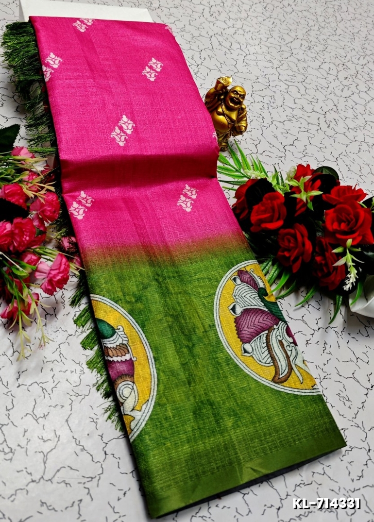 DEGITAL KARGIL PRINTED  COTTON TYPE SAREE - DARK PINK (3)