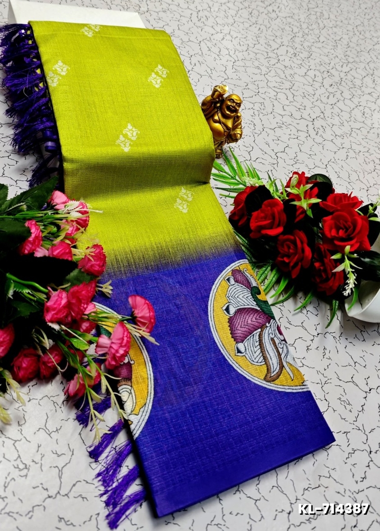 DEGITAL KARGIL PRINTED  COTTON TYPE SAREE - FLORAISON GREEN (3)