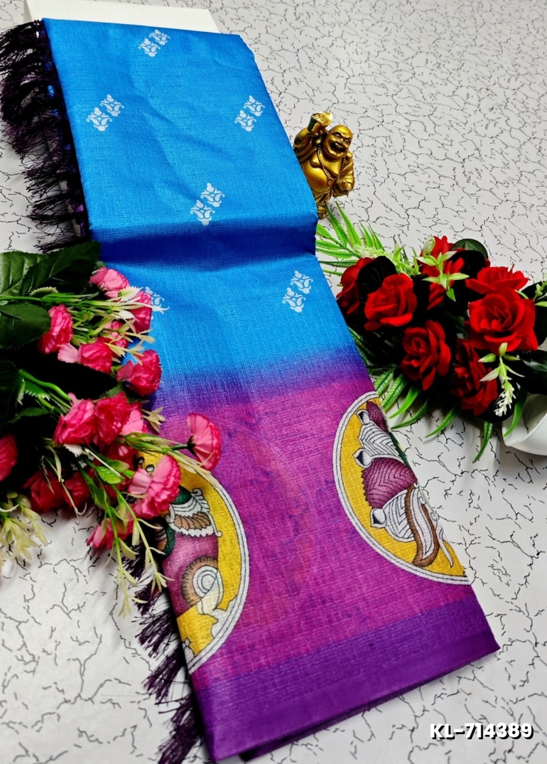 DEGITAL KARGIL PRINTED  COTTON TYPE SAREE - BLUE COLOUR (7)