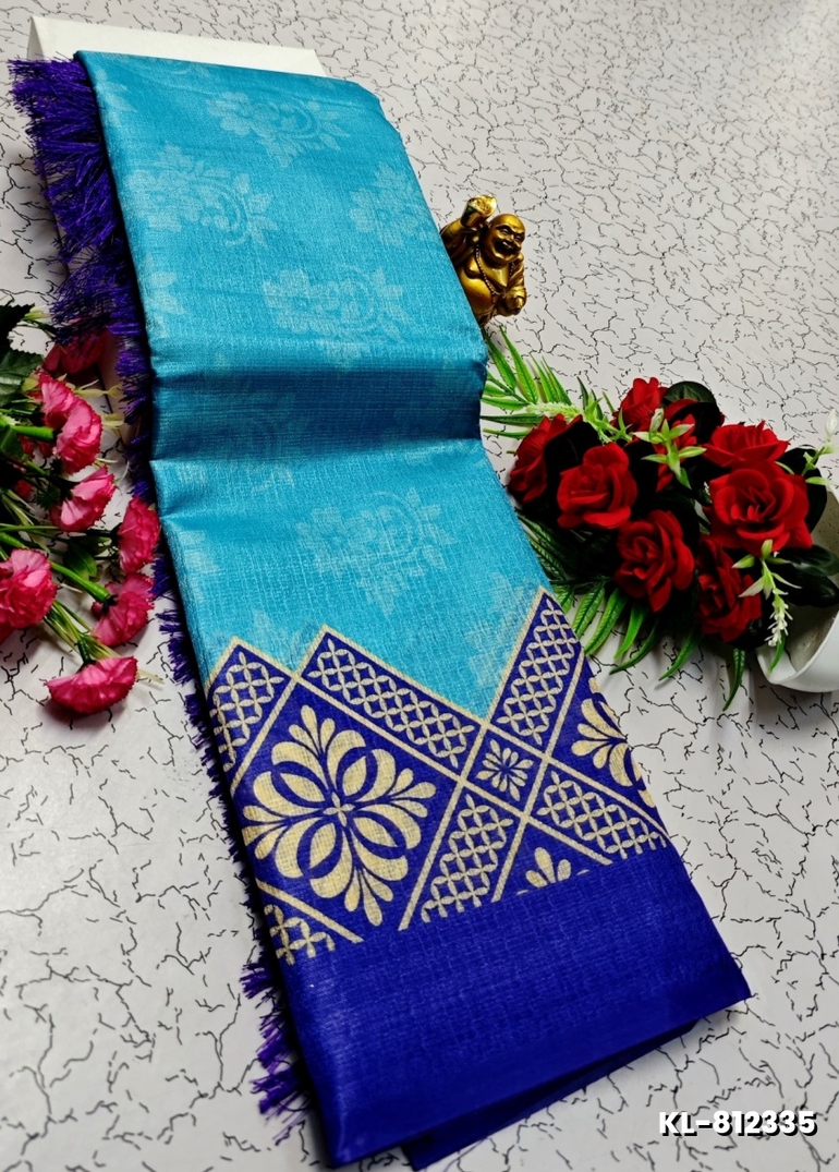 DEGITAL KARGIL PRINTED  COTTON TYPE SAREE - DARK SKY BLUE (4)