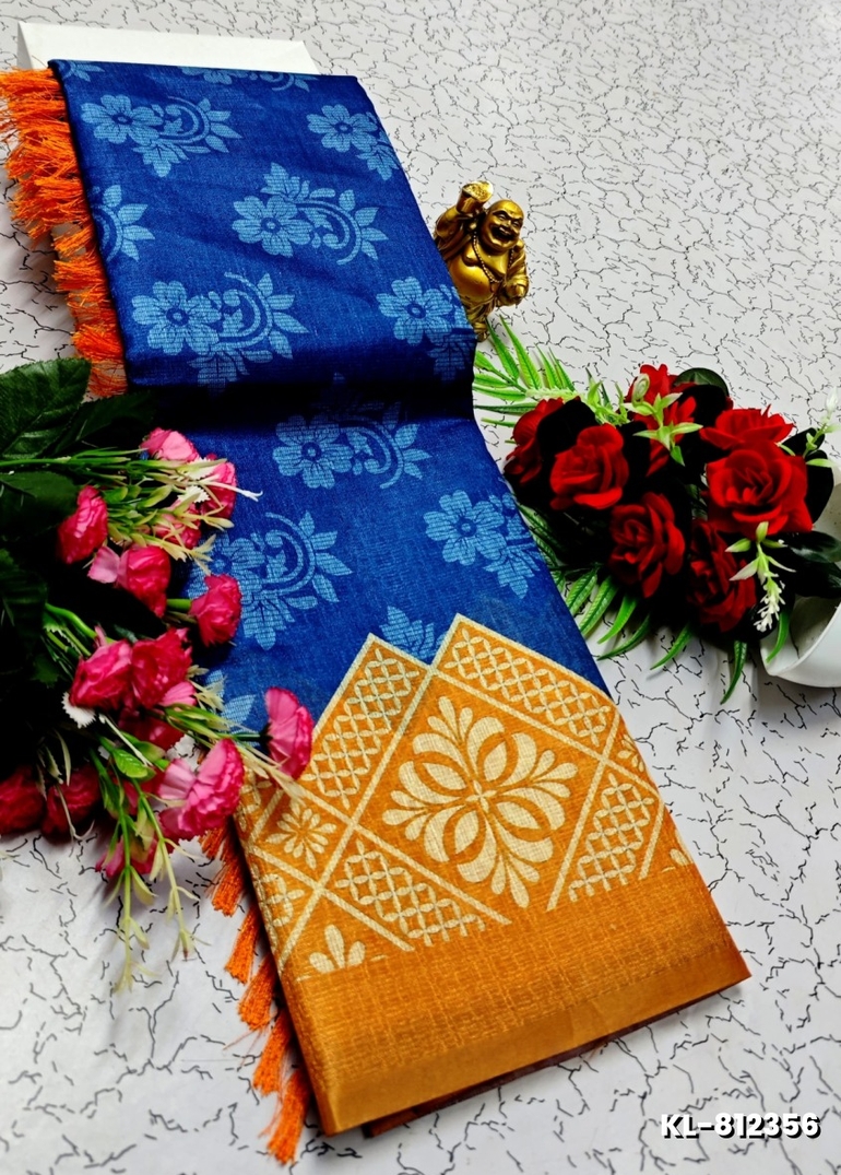 DEGITAL KARGIL PRINTED  COTTON TYPE SAREE - NORMAL  BLUE (4)
