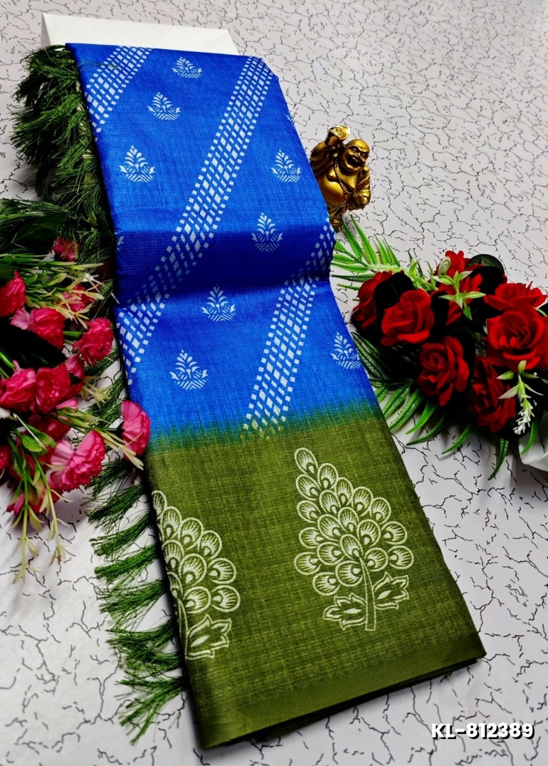 DEGITAL KARGIL PRINTED  COTTON TYPE SAREE - BLUE COLOUR (8)