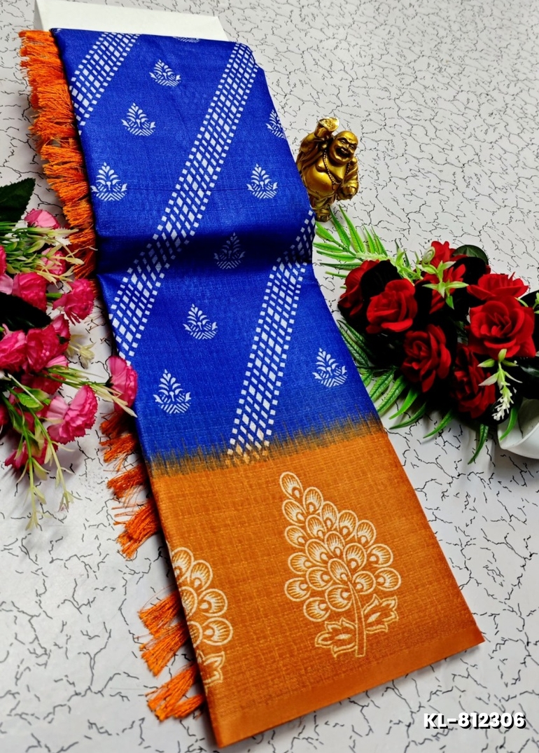DEGITAL KARGIL PRINTED  COTTON TYPE SAREE - ROYAL BLUE (2)