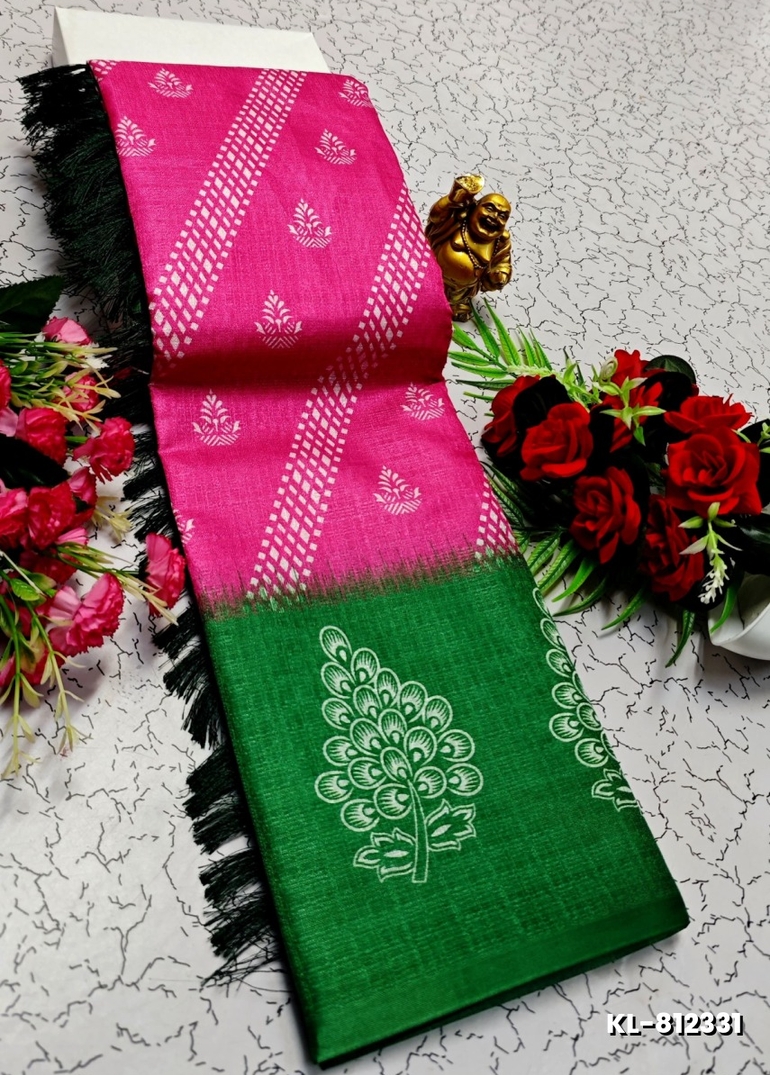 DEGITAL KARGIL PRINTED  COTTON TYPE SAREE - DARK PINK (4)