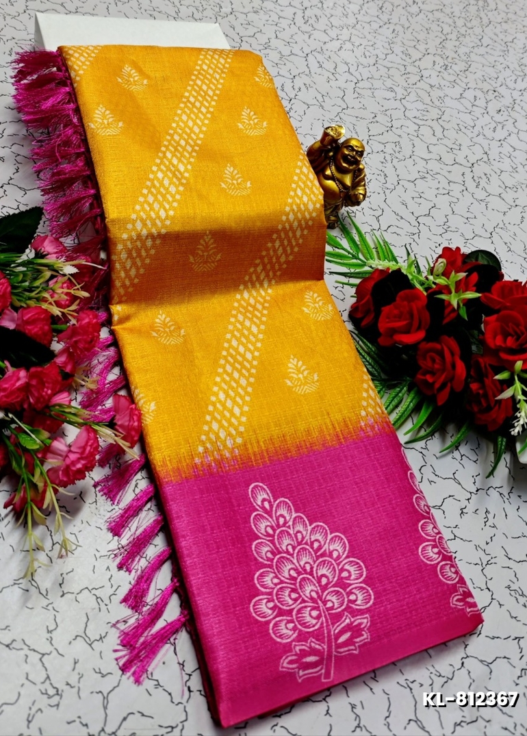 DEGITAL KARGIL PRINTED  COTTON TYPE SAREE - GOLD COLOUR (5)