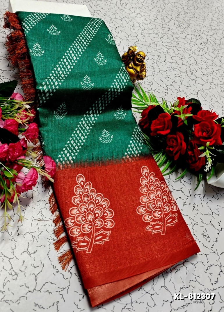 DEGITAL KARGIL PRINTED  COTTON TYPE SAREE - TEAL COLOUR (1)