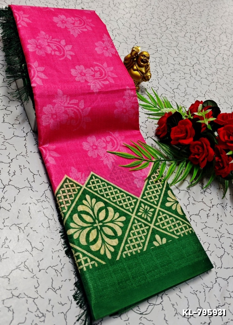 DEGITAL KARGIL PRINTED  COTTON TYPE SAREE - DARK PINK (5)