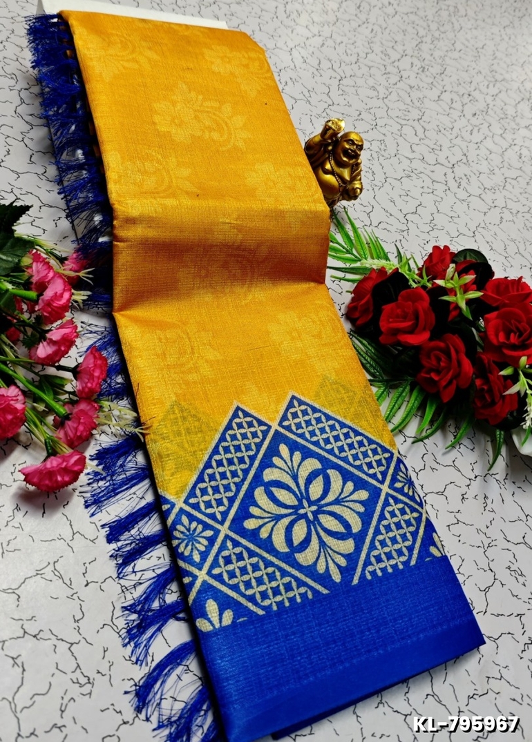 DEGITAL KARGIL PRINTED  COTTON TYPE SAREE - GOLD COLOUR (6)