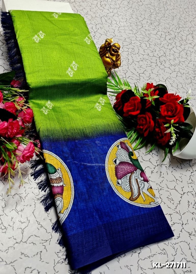 DEGITAL KARGIL PRINTED  COTTON TYPE SAREE - PARET GREEN (1)