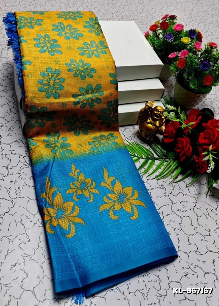 DEGITAL KARGIL PRINTED  COTTON TYPE SAREE - GOLD COLOUR (7)