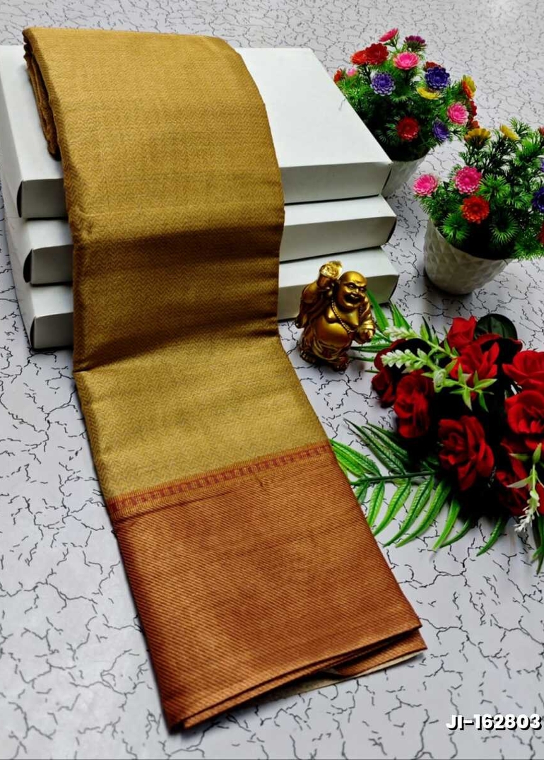 JYOTHIKA INSPIRED TRENDING LINEN TISSUE TYPE SILK SAREES WITH MAROON BORDER - GOLD