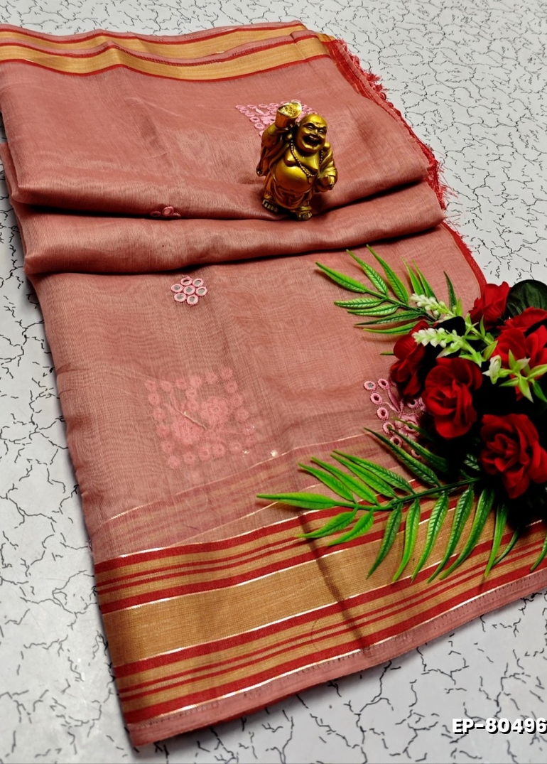 DIGITAL EMBROIDERY PRINTING COTTON SAREES - CREAM COLOR (1)