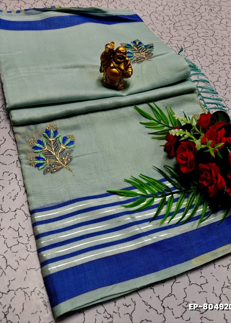 DIGITAL EMBROIDERY PRINTING COTTON SAREES - AS COLOR (9)