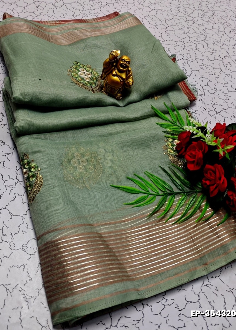 DIGITAL EMBROIDERY PRINTING COTTON SAREES - AS COLOR (10)