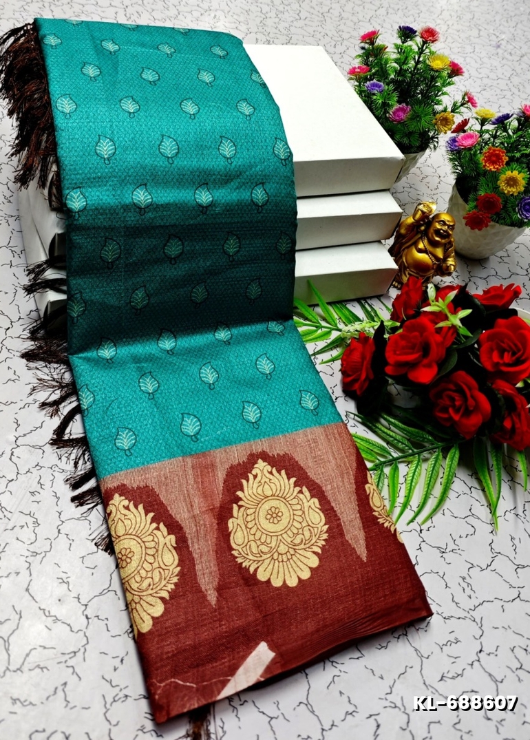 DEGITAL KARGIL PRINTED  COTTON TYPE SAREE - TEAL COLOUR (2)