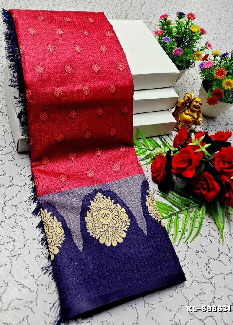 DEGITAL KARGIL PRINTED  COTTON TYPE SAREE - DARK PINK (6)