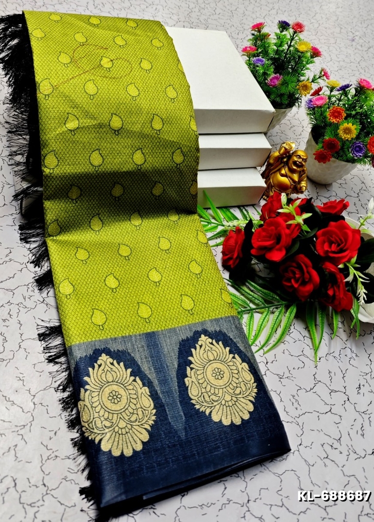 DEGITAL KARGIL PRINTED  COTTON TYPE SAREE - FLORAISON GREEN (5)