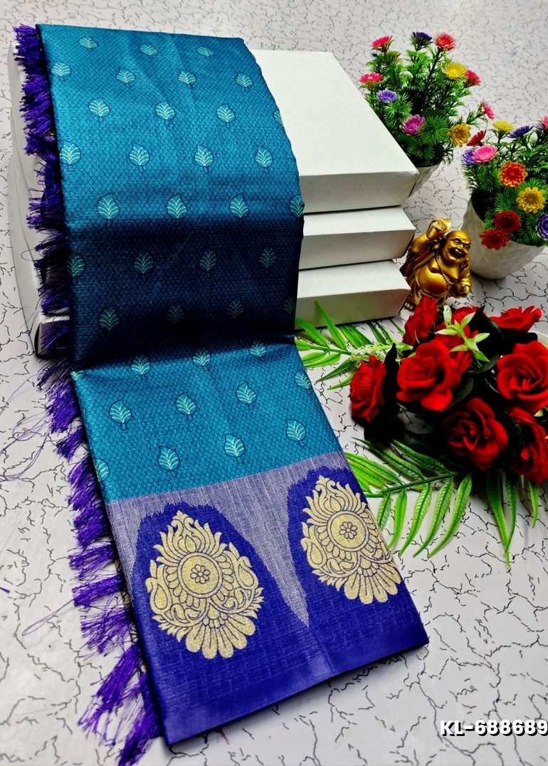 DEGITAL KARGIL PRINTED  COTTON TYPE SAREE - BLUE COLOUR (9)